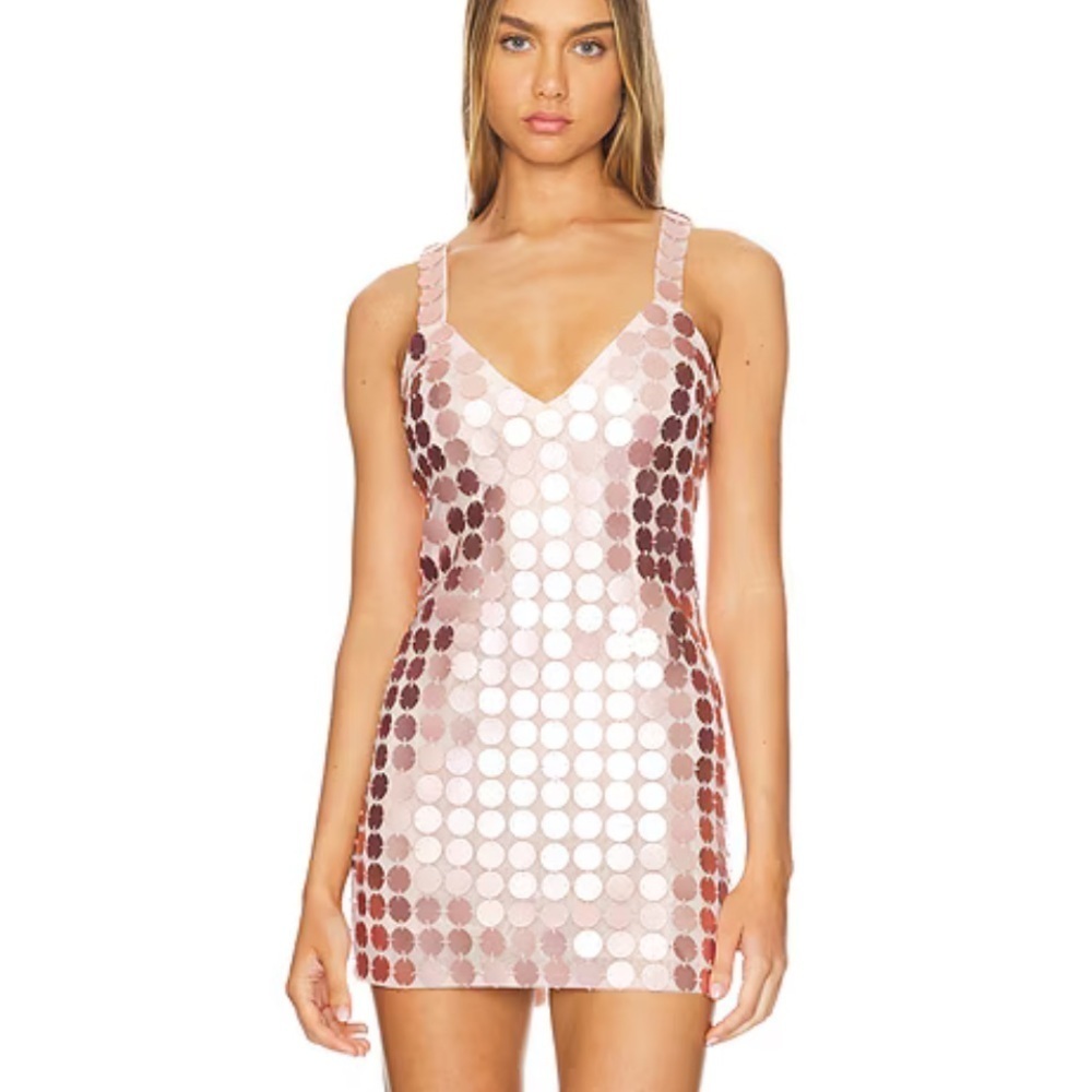 Lovers + Friends Gilles Sequin Mini Dress Light Pink disc metallic Revolve M